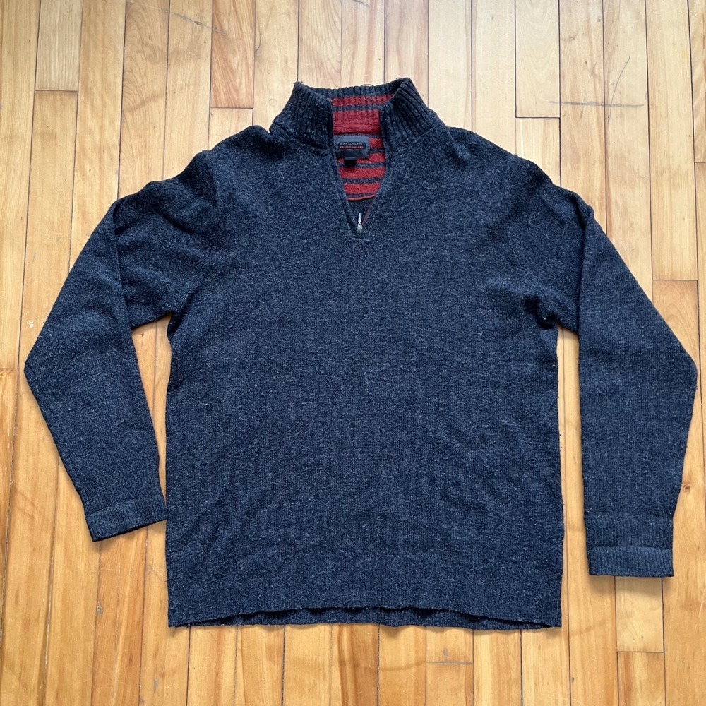 Emanuel Emanuel Ungaro Mens Gray Lambswool Blend Quarter Zip Sweater Large